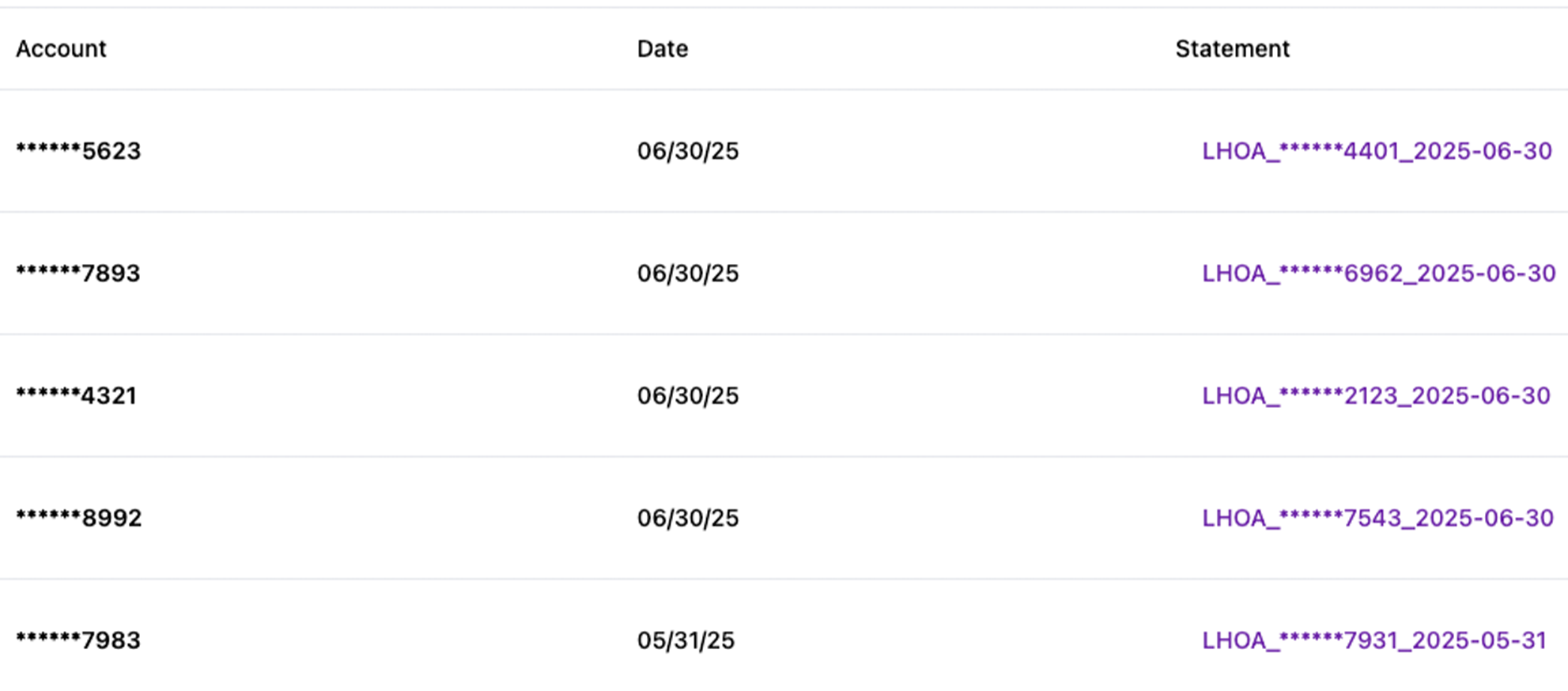 Statement export and reconciliation screen